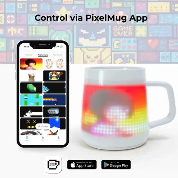Companion app and customizable pixel art on mug