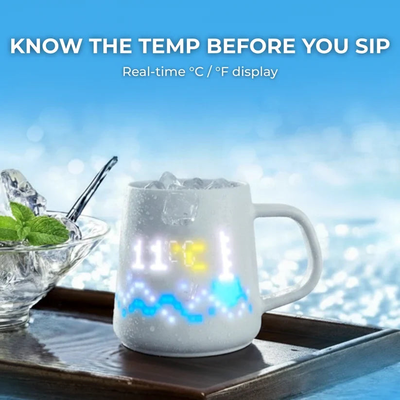Temperature display on pixel mug